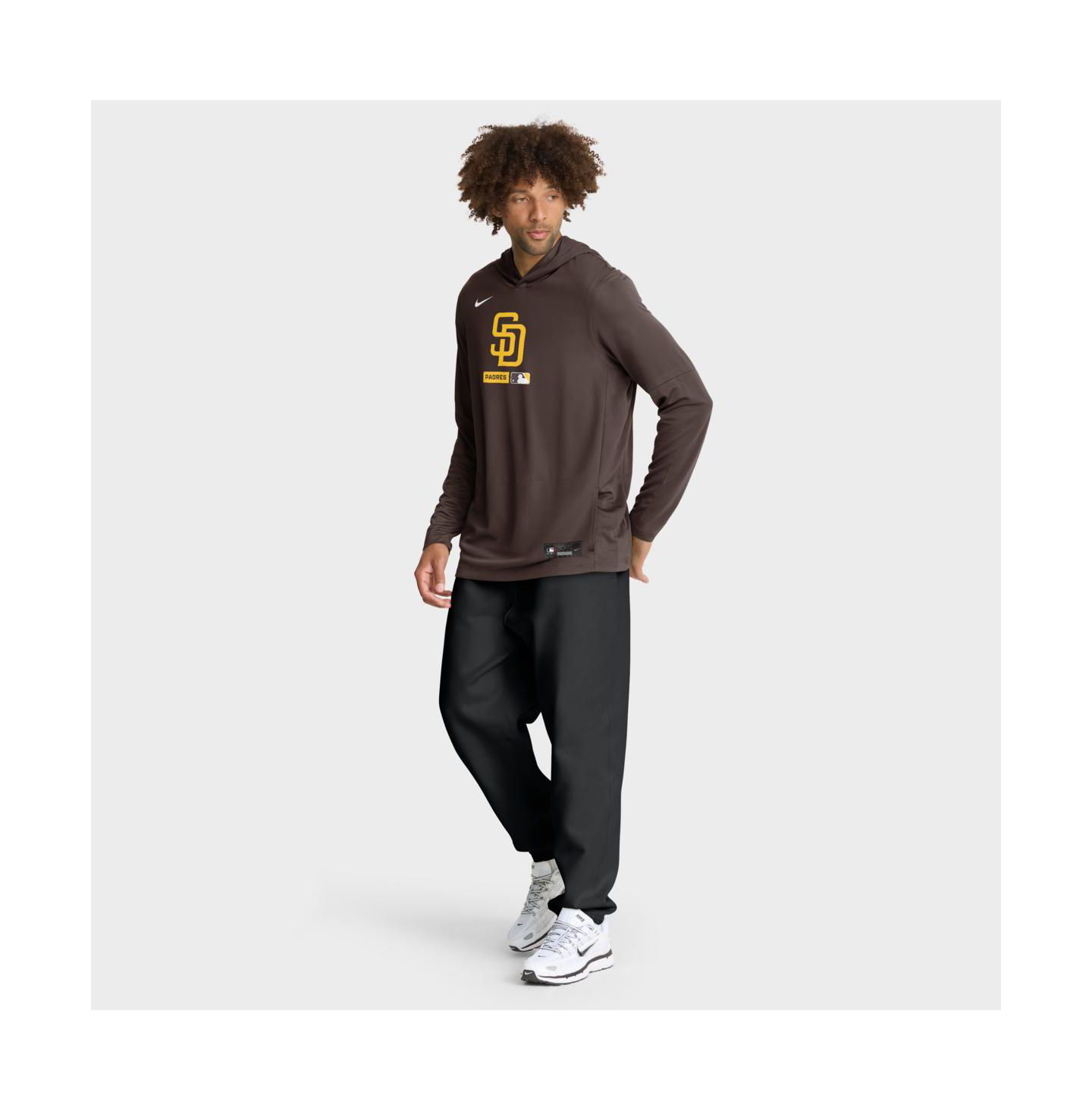 Мужская футболка Nike Brown San Diego Padres Authentic Collection Dri-FIT Long Sleeve Hooded — фото 3