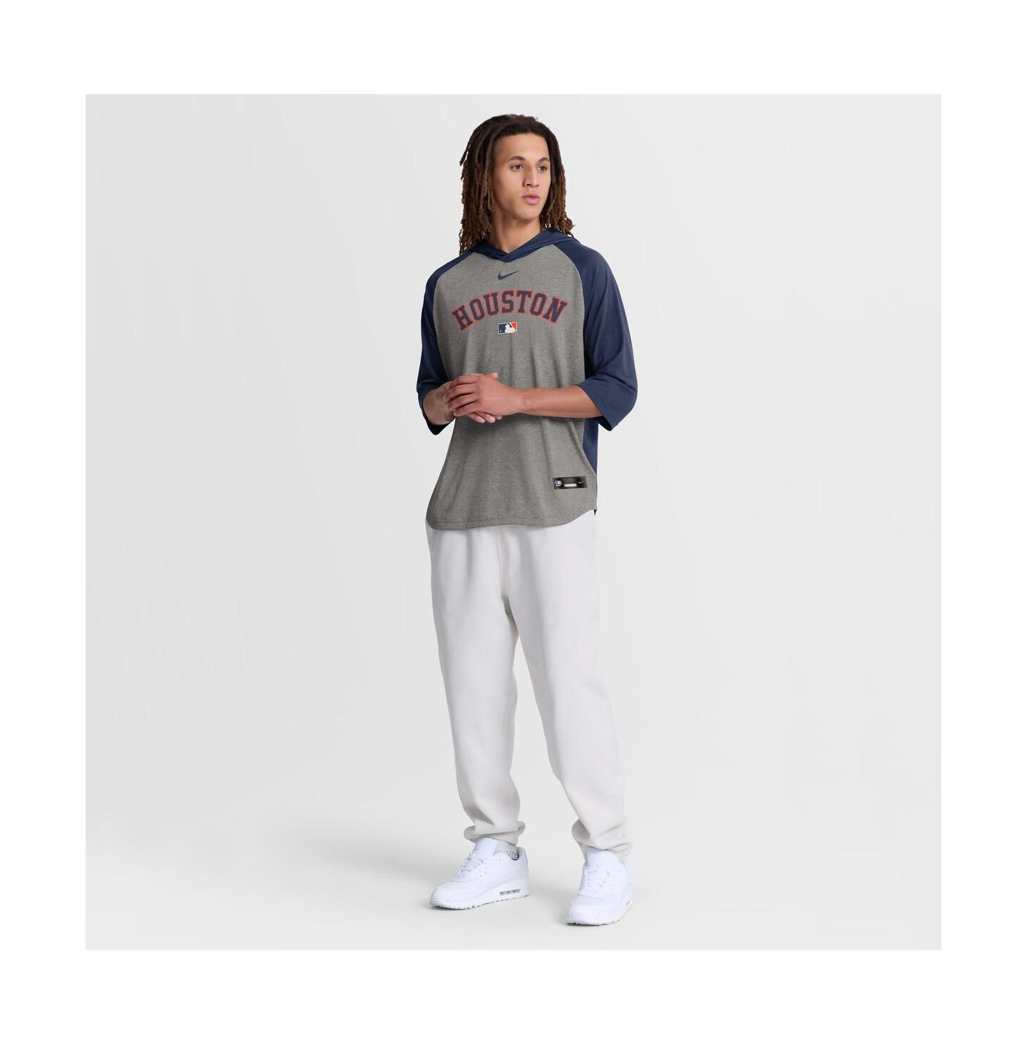 Мужская футболка Nike Gray Houston Astros Authentic Collection Flux Dri-FIT Raglan 3/4-Sleeve Hooded — фото 3