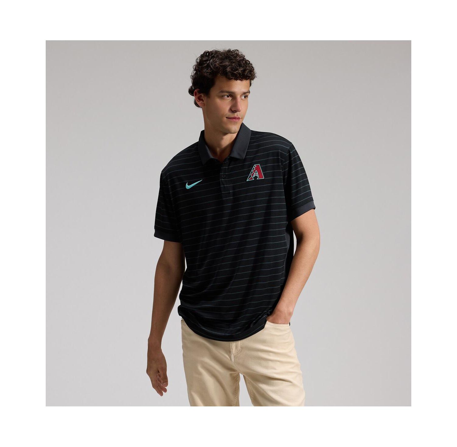Men's Black Arizona Diamondbacks Authentic Collection Striped Victory Dri-FIT Polo Shirt