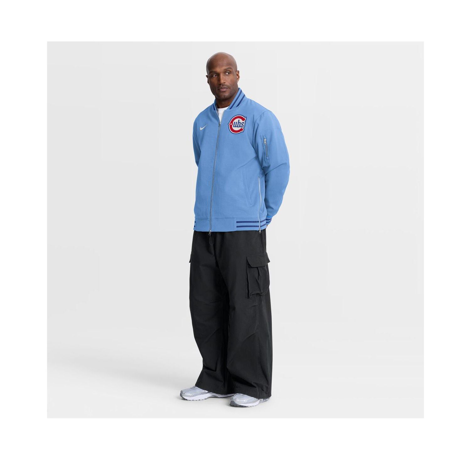 Men's Light Blue Chicago Cubs Authentic Collection Dugout Relaxed Full-Zip Bomber Jacket