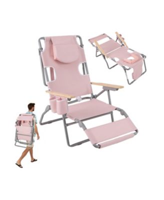 3-in-1 Foldable Beach Chair with Adjustable Backrest, Footrest, Cup Holder and Carry Strap
