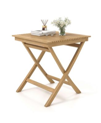 27.5'' Bistro Table w/ Slatted Tabletop Sturdy Wood Frame and Thickened Top Patio