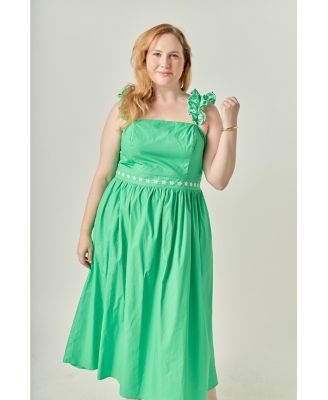 green crochet lace dress Mac Duggal - Blue Applique High Neck Puff Sleeve A Line Dress main image 0