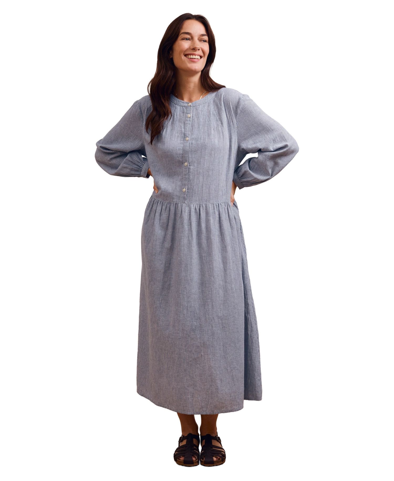 Women's Button Front Midi Shirt Dress