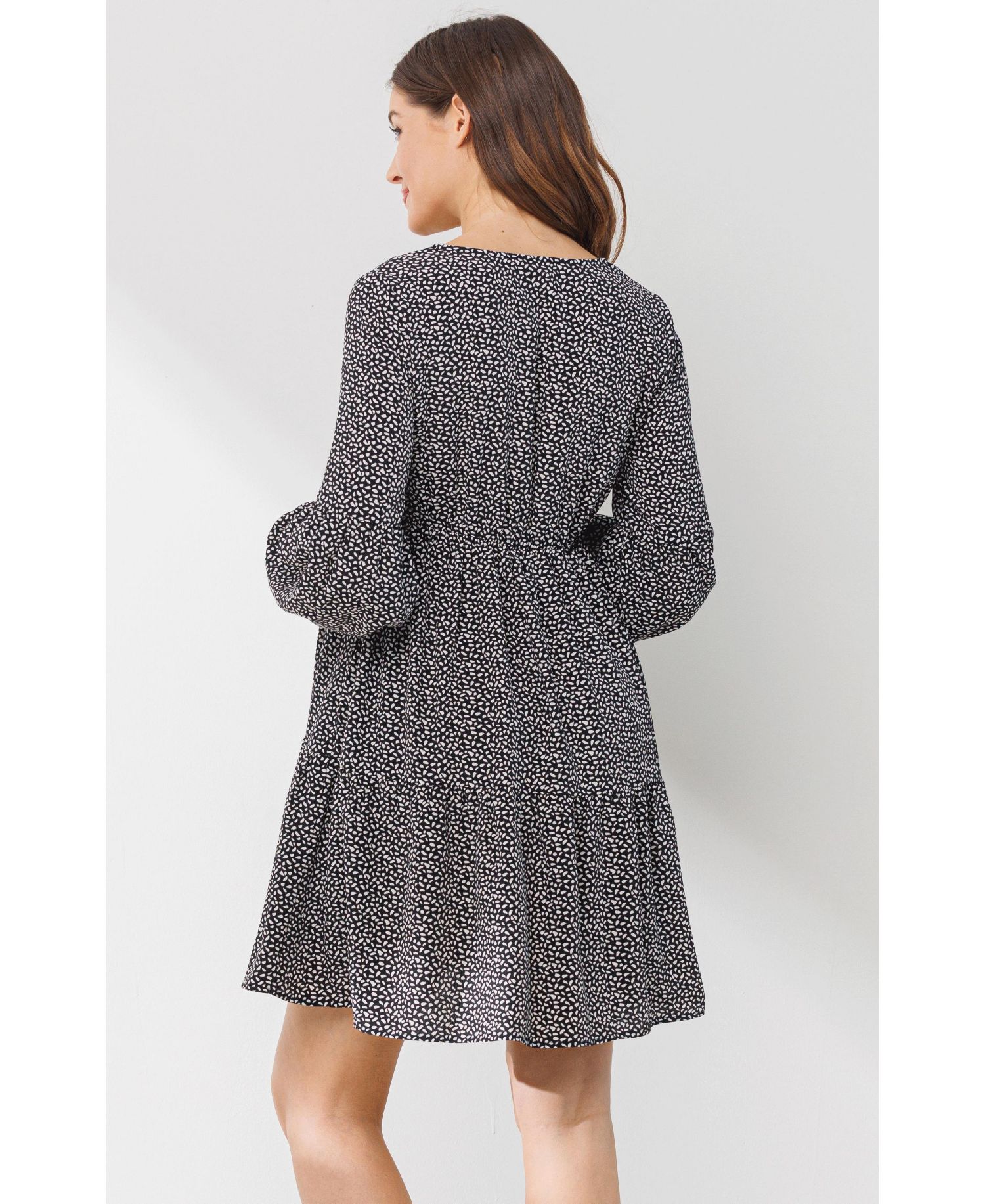 Women's Printed Empire Waist Tiered Dress with Side Pockets