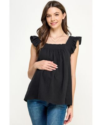 Women's Maternity Cotton Smocked Flutter Sleeve Blouse