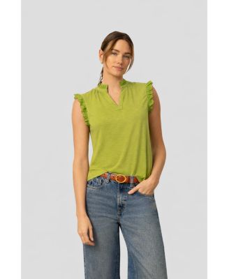 Women's Eyelet Split Neck Sleeveless Top