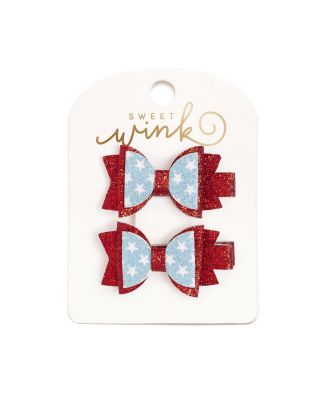 Little and Big Girls Glitter Flag Bow Clip Set