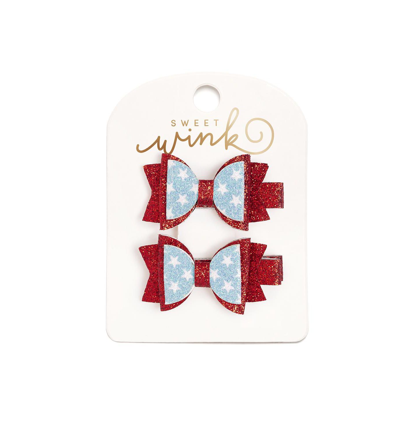 Аксессуары для волос Sweet Wink Glitter Flag Bow Clip Set для девочек, цвет: Красный — фото 1