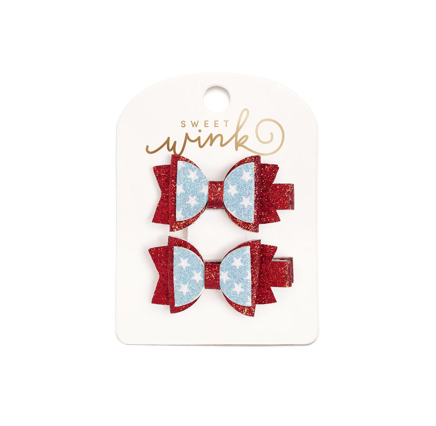 Little and Big Girls Glitter Flag Bow Clip Set