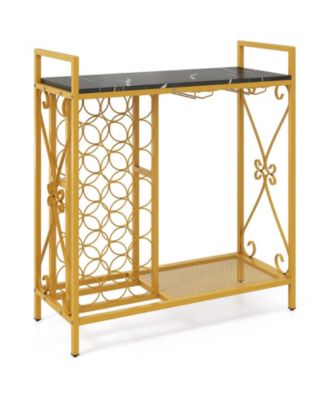 21 Bottle Wine Rack Freestanding Floor Organizer with Glass Holder
