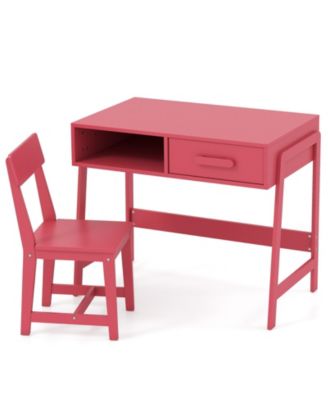 Kids Desk and Chair Set with Storage Drawer and Hutch