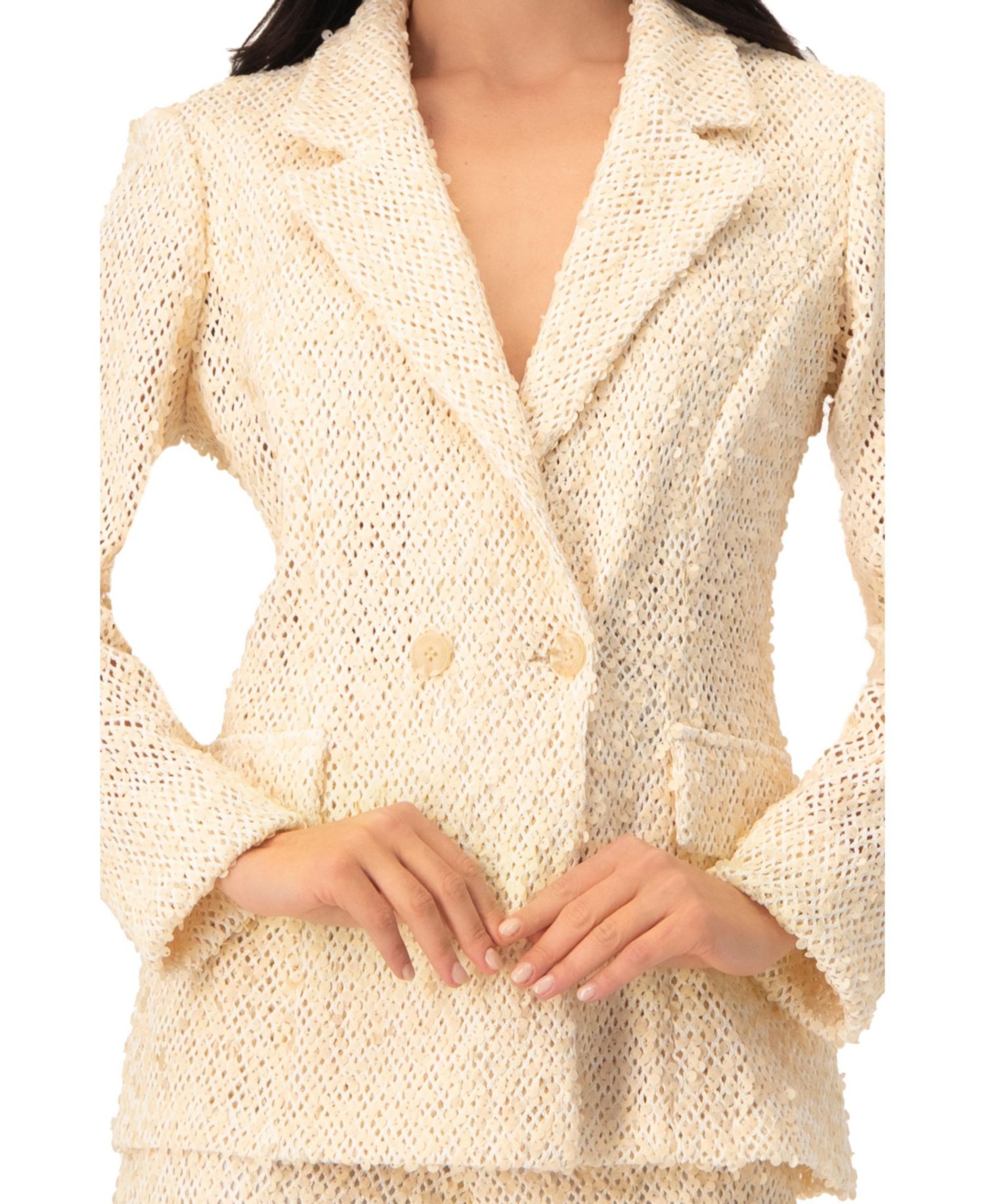 Women's Textured Sequin See-Through Blazer with Tailored Silhouette