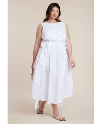 Women's Cinch Waist Poplin Midi Dress