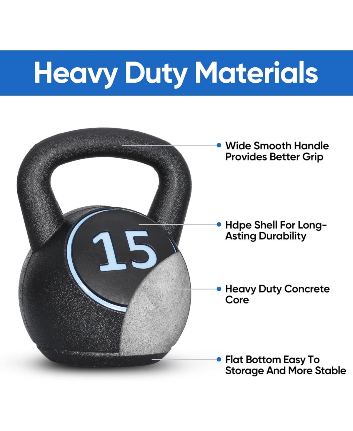 Zeny 3-Piece Kettlebell Set with Storage Rack Heavy Duty Concrete 5 lb 10 lb 15 lb Kettle Bells for Weightlifting