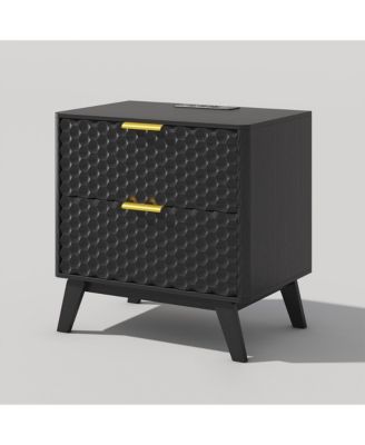 23.6-Inch Wide 2-Drawer Nightstand with Built-in Outlets and Human Sensor Light