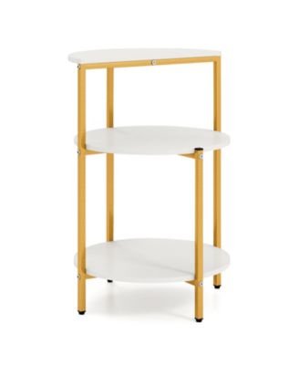 3-Tier Side Table Round End Table w/Storage Shelves Metal Frame for Bedroom