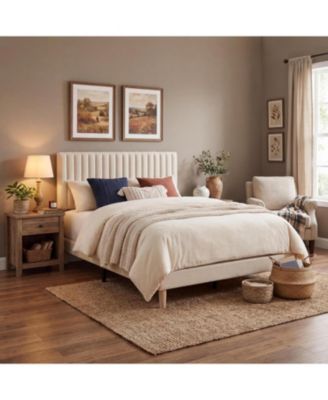 Upholstered Platform Bed with Adjustable Tufted Headboard and Slat Support