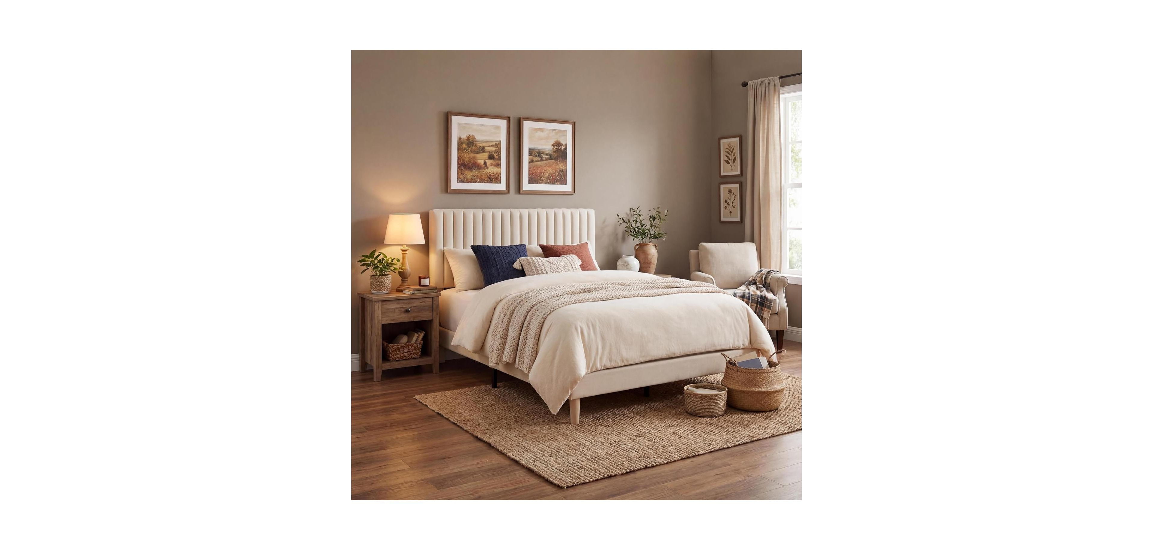 gaomon Upholstered Platform Bed with Adjustable Tufted Headboard and Slat Support