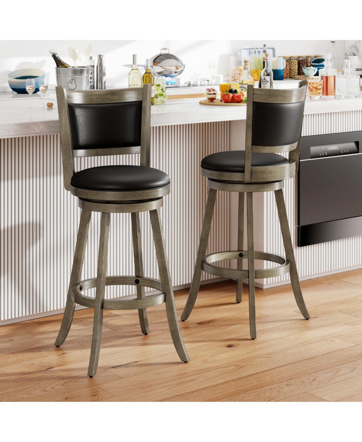 Slickblue 29 Inch Wooden Counter Height Stools 2 Piece Swivel Bar Chair Set