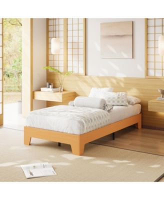 Wood Platform Bed Frame No Headboard with Low Profile Slat Support, Box Spring Not Required
