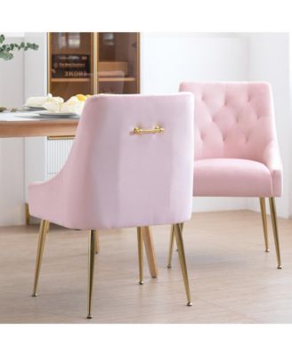 Velvet Upholstered Dining Chairs Set of 6, Mid Century Modern Kitchen Chairs with 5.12" Cushions and Back Pull Rod