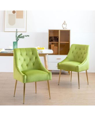 Velvet Upholstered Dining Chairs Set of 6, Mid Century Modern Kitchen Chairs with 5.12" Cushions and Back Pull Rod