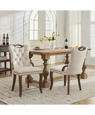 Velvet Dining Chairs Set of 2, Modern Upholstered Kitchen Chairs with Nailhead Trim, Solid Wood Handles on Top and Sides for Dining Room