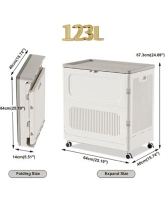 2 Pack Rolling Laundry Hamper with Lid, Collapsible Plastic Clothes Basket with Wheels