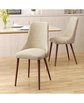 Mid Century Modern Dining Chairs Set of 2, Fabric Upholstered Kitchen Chairs with Curved Backrest and Tapered Legs for Dining Room