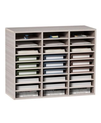 27-Compartment Wood Literature Organizer with Adjustable Shelves for Mail Sorting and File Management
