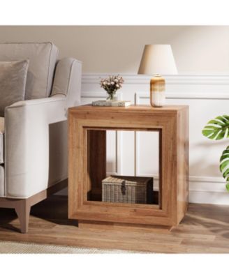End Table, 24" Side Table with Storage Shelf, Farmhouse Style