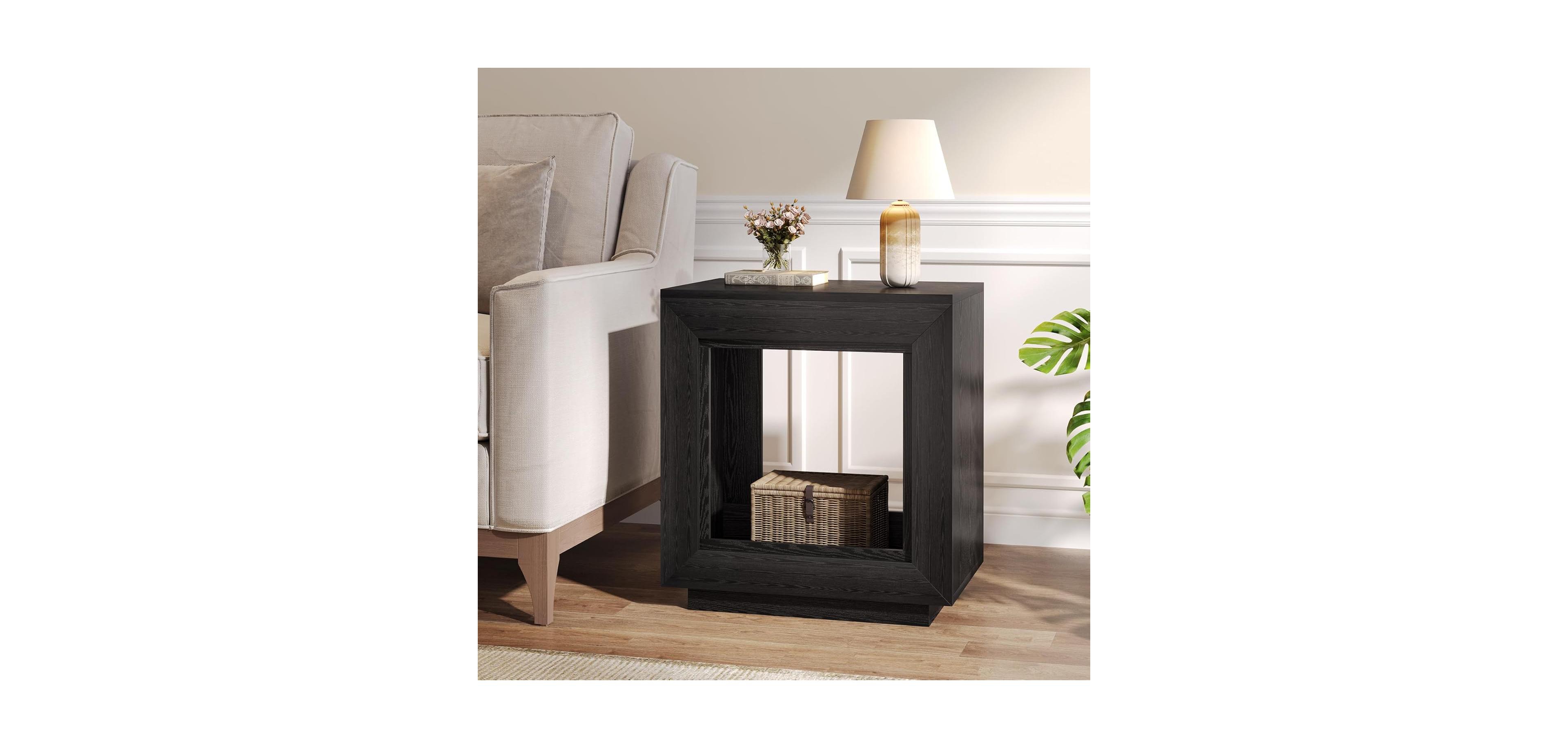 Tribesigns End Table, 24" Side Table with Storage Shelf, Farmhouse Style