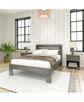 Max and Lily Bed Frame, Farmhouse Solid Wood Platform Bed with Slatted Headboard
