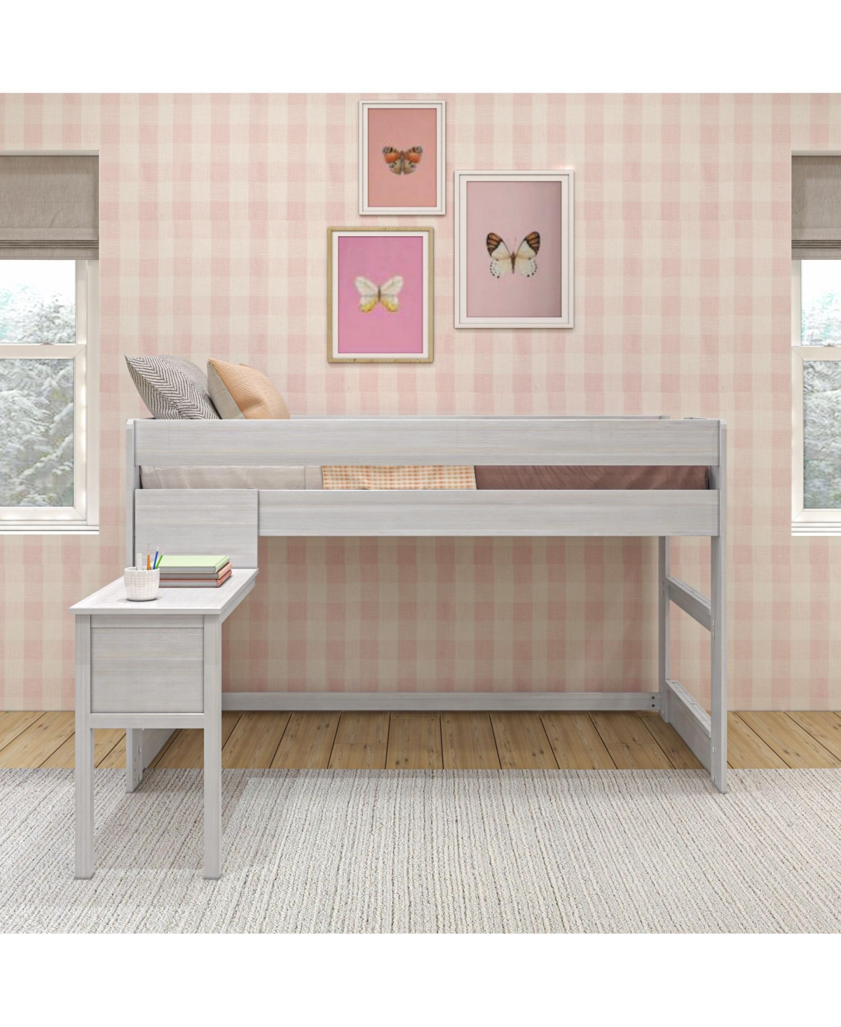 Max & Lily Solid Wood Loft Bed with Desk, Modern Farmhouse High Twin For Kids