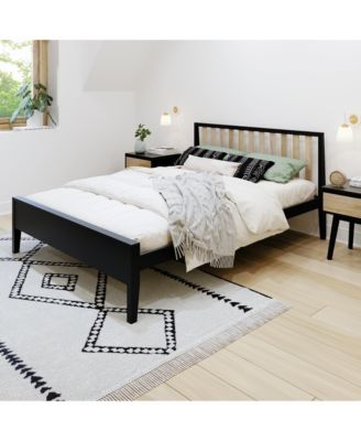 Scandinavian Solid Wood Queen Size Bed with Slatted Headboard