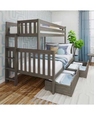 Full Bunk Bed With Ladder on End and Storage Drawers