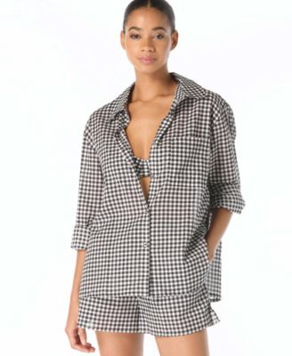 Michael Kors Women's Button-Down Swim Cover-Up Shirt
