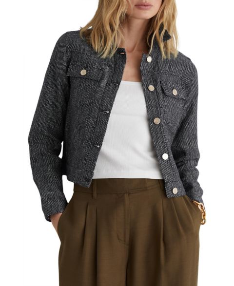 Женские куртки REISS Bree Linen-Cotton Woven Trucker Jacket