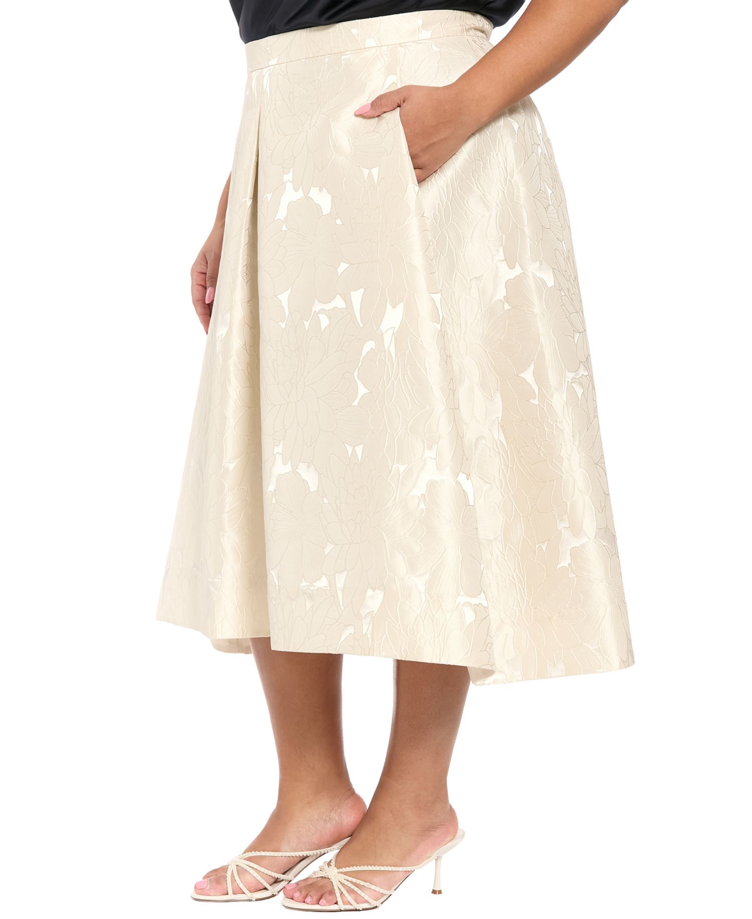 Plus Size Box Pleat Midi Skirt