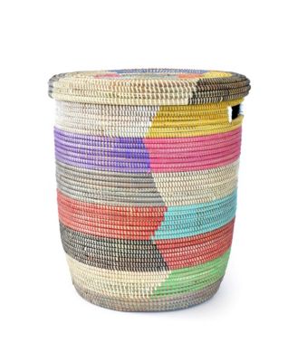 Rainbow Herringbone Lidded Storage Basket