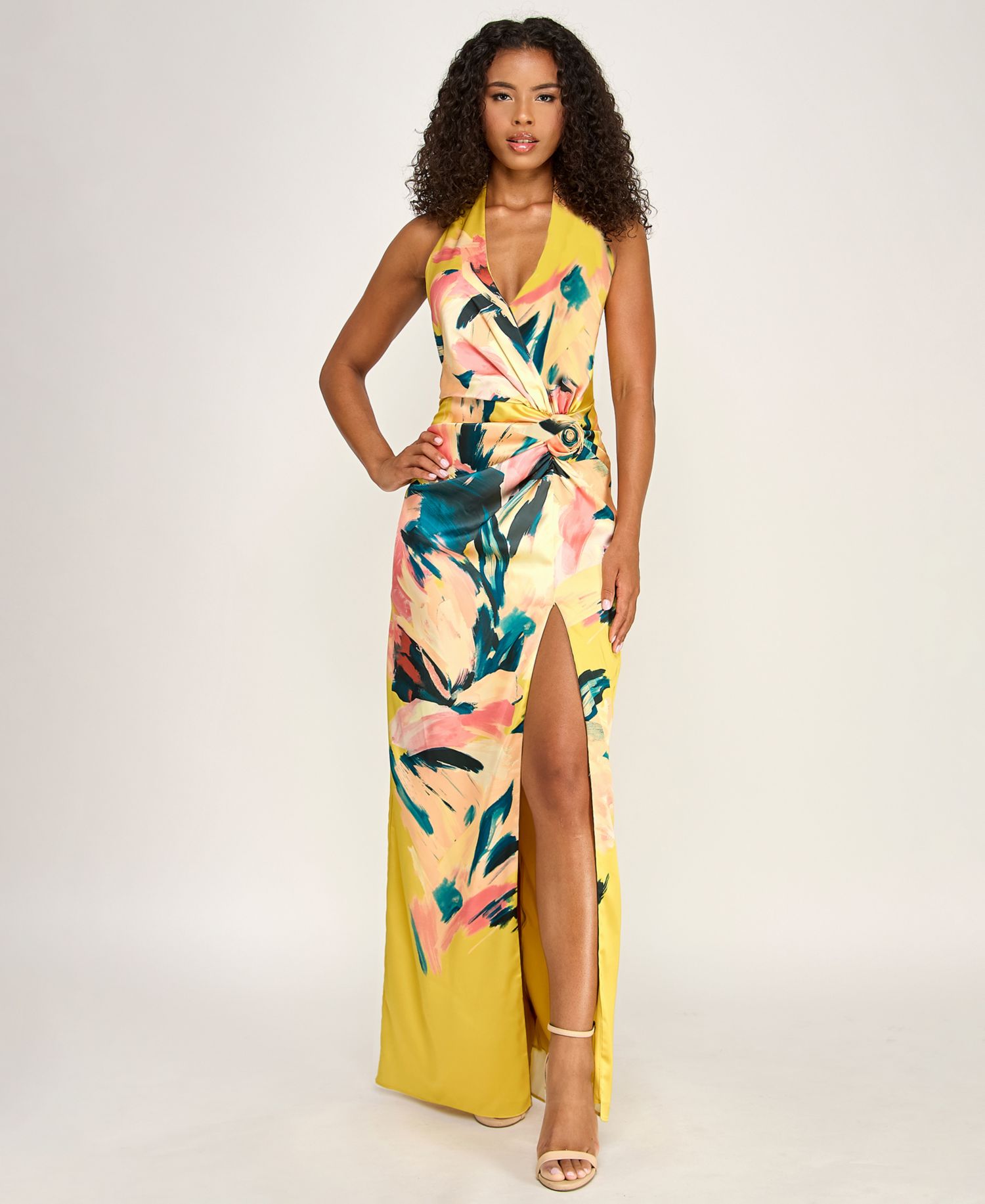 Women's Plunge V-Neck Printed Gown