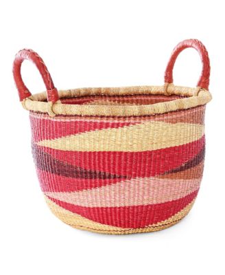 Triangle Design Bolga Basket with Leather Handles