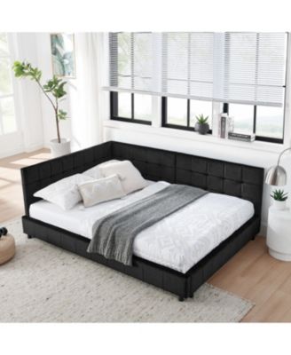 Full Size Daybed L-Shaped, Modern Velvet Upholstered Sofa Day Bed, with Wood Slats, for Living Room Bedroom Guest Room, No Box Spring Needed