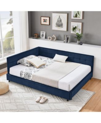 Full Size Daybed L-Shaped, Modern Velvet Upholstered Sofa Day Bed, with Wood Slats, for Living Room Bedroom Guest Room, No Box Spring Needed
