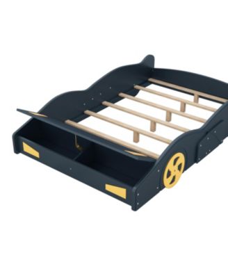 Race Car Shaped Platform Bed, with Wheels and Storage, Wood Car Bed Frame, No Box Spring Needed, Easy Assembly