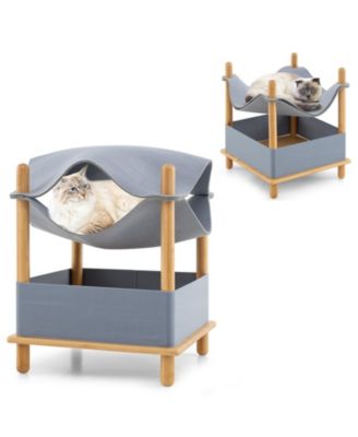 Cat House 2-Tier Wooden with Semi-Enclosed Condo