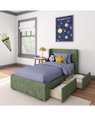 Upholstered Bed with Rectangular Headboard Drawer Side Storage