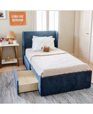 Upholstered Bed with Rectangular Headboard Drawer Side Storage
