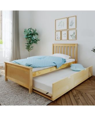 Bed Frame with Trundle, Classic Solid Wood Platform Bed with Storage